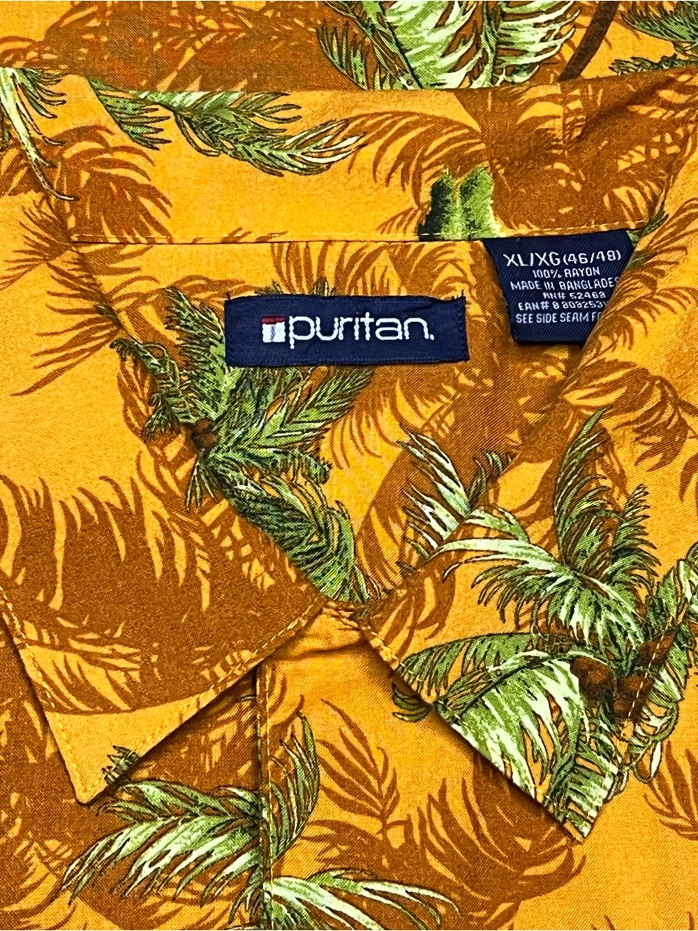 Puritan Tropical Aloha Palm Tree Shirt Men XL Orange Green Short Sleeve Hawaiian